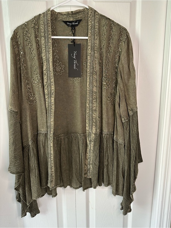 Young Threads Sweaters - Special Today!! NWT Young Threads Embroidered Gravel Open-Front Kimono